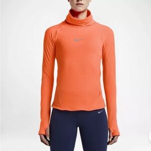 NIKE Aeroreact Cowl Running Top Shirt Small Neon Orange Long Sleeve Size: S